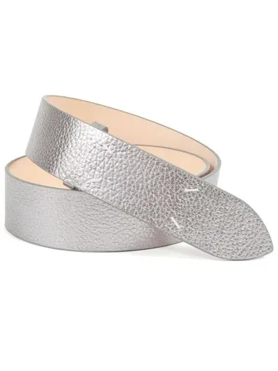 Maison Margiela Metallic-effect Leather Belt In Grey