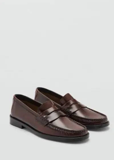 Mango Leather Moccasin Cognac In Burgundy