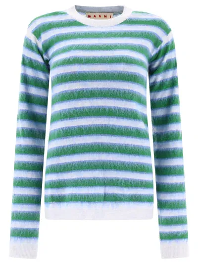 Marni Striped Mohair Sweater In Blue