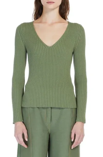 Max Mara Calcio Ribbed V-neck Sweater In Sage Green