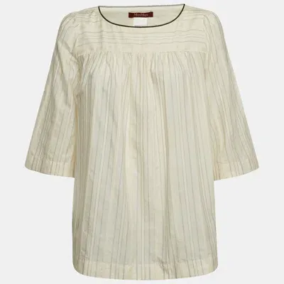 Pre-owned Max Mara Cream Lurex Stripe Cotton Blend Blouse S