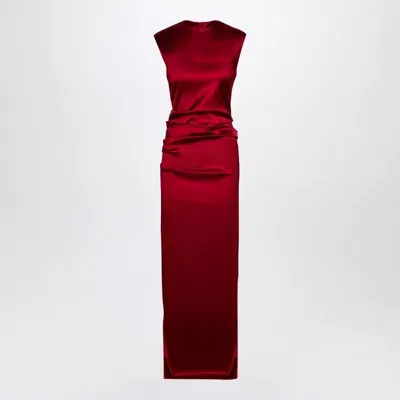 Max Mara Elegant Red Sleeveless Midi Dress With Ruched Detail