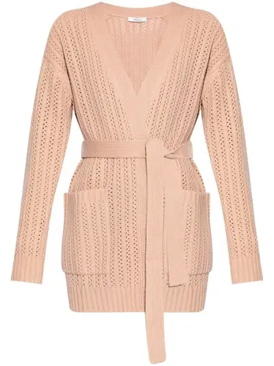 Max Mara Perforated-knit Cardigan In Pink