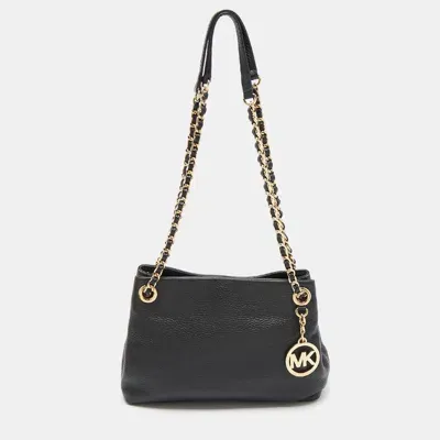 Pre-owned Michael Michael Kors Black Pebbled Leather Chain Shoulder Bag