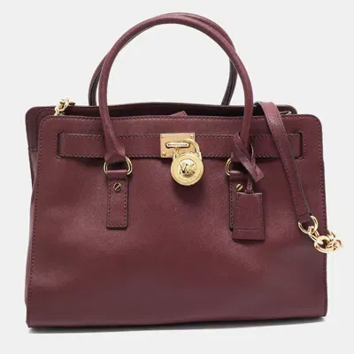 Pre-owned Michael Michael Kors Burgundy Leather Large East West Hamilton Tote