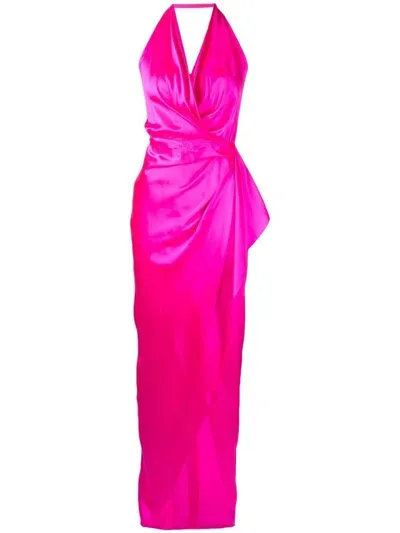 Michelle Mason Gathered-detail Backless Gown In Pink