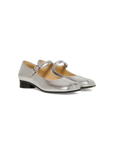 Mm6 Maison Margiela Kids' Metallic-leather Ballerina Shoes In Silver