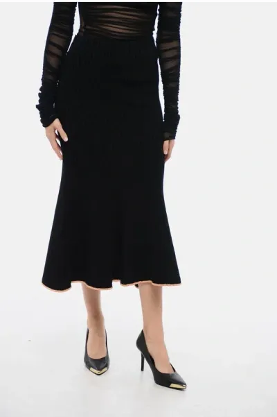 Moncler Knitted Ribbed Skirt With Contrasting Trims In Black