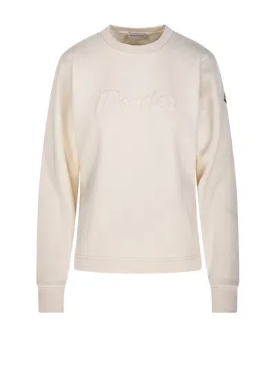 Moncler Logo Patch Crewneck Sweatshirt In White