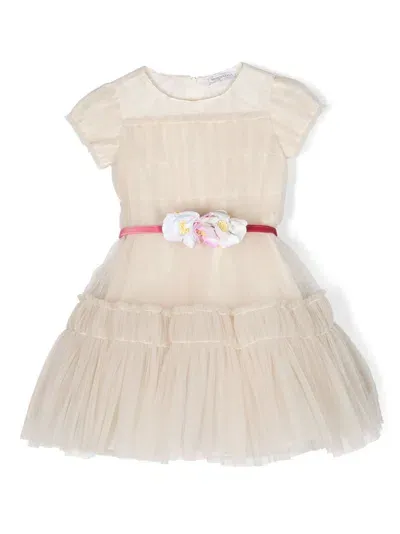 Monnalisa Kids' Abito Party Time Tulle Dress In Neutrals