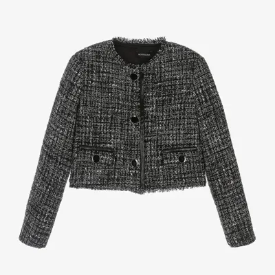 Monnalisa Kids' Girls Black Bouclé Tweed Jacket