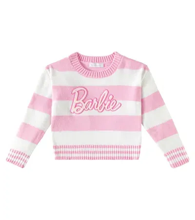 Monnalisa Kids' X Barbie Embroidered Striped Sweater In Pink