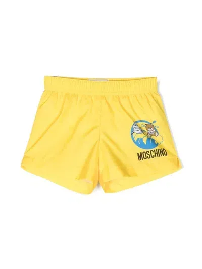 Moschino Babies' Logo-print Slip-on Swim Shorts In Yellow