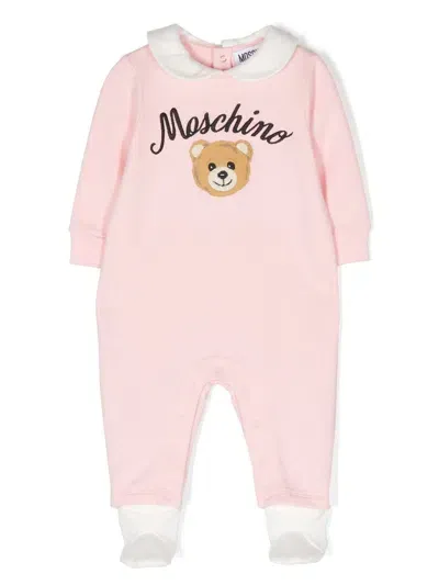 Moschino Babies' Teddy Bear-embroidered Stretch-cotton Body In Pink