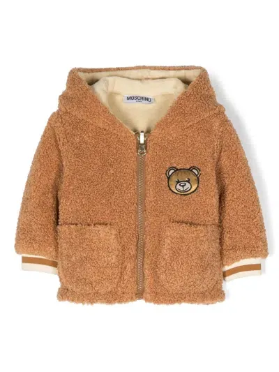 Moschino Babies' Teddy Bear Fleece Jacket In Marrone