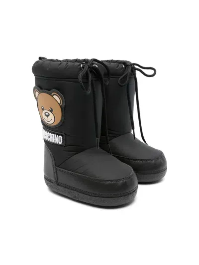 Moschino Kids' Teddy Bear-patch Snow Boots In Black