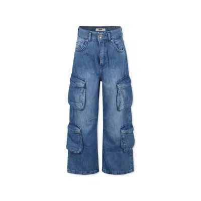 Msgm Kids' Blue Jeans For Boy With Logo In Denim