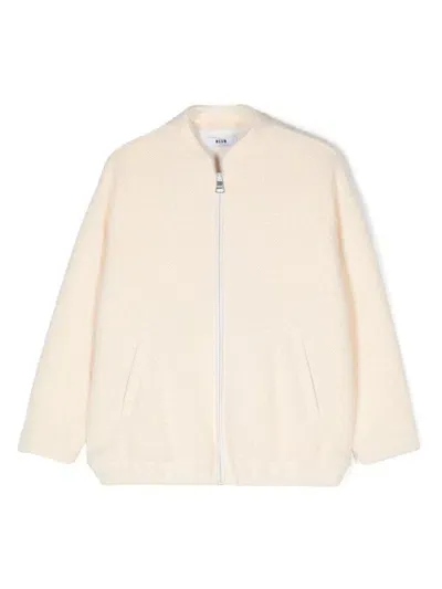 Msgm Kids' Bomber Con Ricamo In Crema