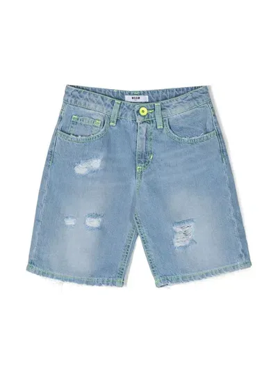 Msgm Kids' Distressed-effect Shorts In Blue