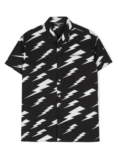 Neil Barrett Thunderbolt-print Cotton Shirt In Schwarz