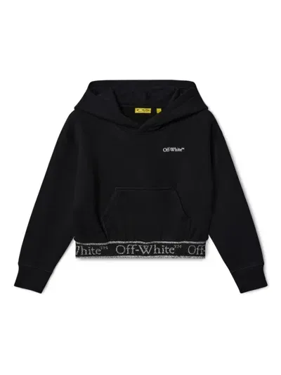 Off-white Kids' Bookish Logo Band Cropped Hoodie In Black