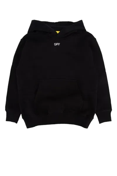 Off-white Kids' Off Stamp Plain Hoodie Black White In Blackwh