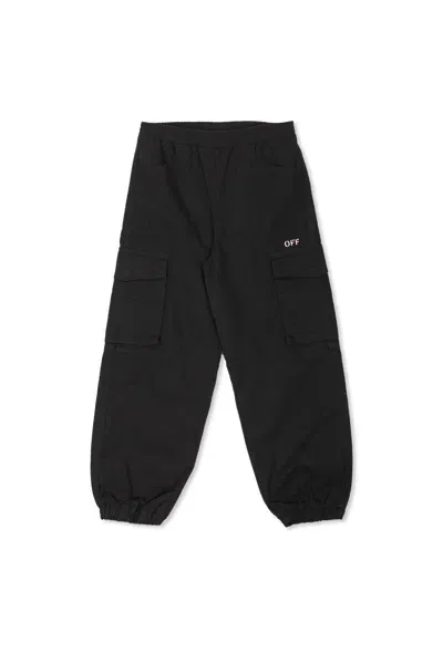 Off-white Kids' Off Stamp Printed Tapered Leg Track Pants In Black