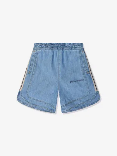 Palm Angels Kids' Boys Track Chambray Shorts In Blue