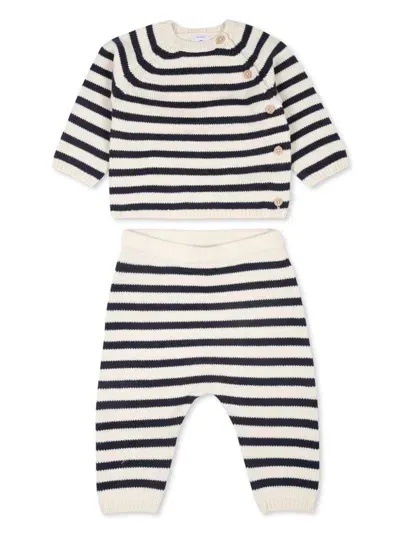 Petit Bateau Babies' Stripped Jumper And Trousers Set In Neutrals