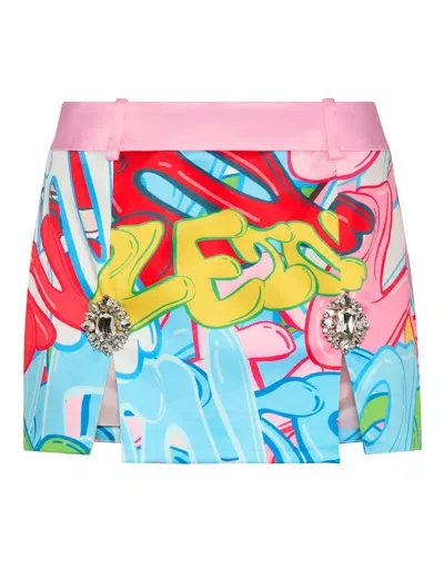 Philipp Plein Crystal-embellished Graffiti-print Miniskirt In Multi