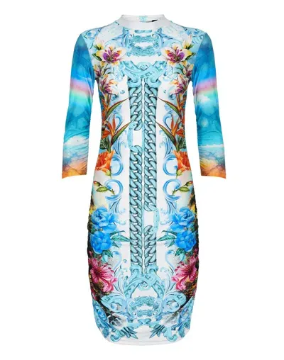 Philipp Plein Hawaii-print Mini Dress In Blue