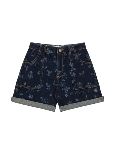 Philosophy Di Lorenzo Serafini Kids' Floral-print Straight-leg Denim Shorts In Blue