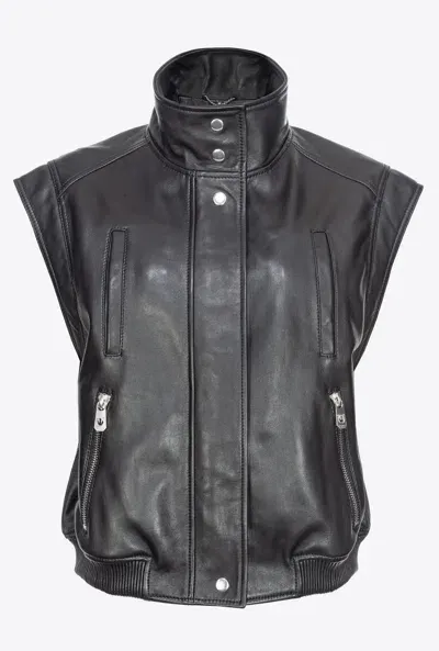 Pinko Gilet De Motard En Cuir Nappa In Limo Black