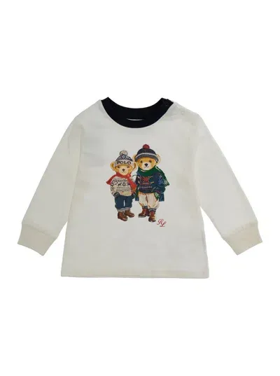 Polo Ralph Lauren Babies' Ls Cn Bear-knit Shirts-t-shirt In White