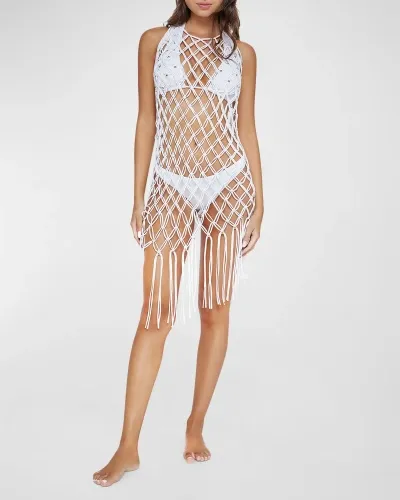 Pq Swim Beaded Brynn Sun Dress Coverup In White Sand