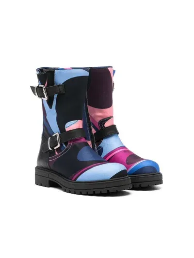 Pucci Kids' Boots With Wave Print In Multicolour