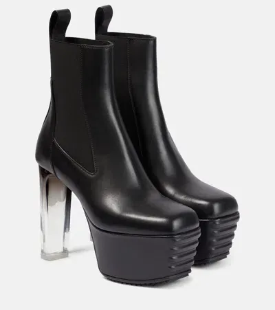 Rick Owens Minimal Grill Beatle Leather Ankle Boots In Black