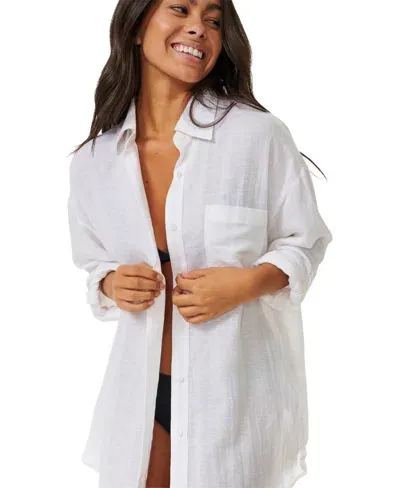 Rip Curl Premium Linen Long Sleeve Shirt In White