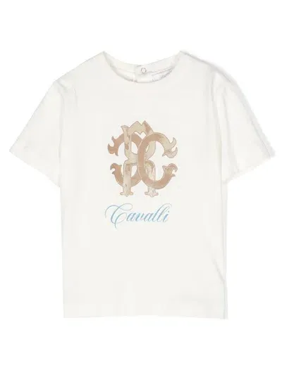 Roberto Cavalli Junior Babies' Monogram-print Cotton T-shirt In White