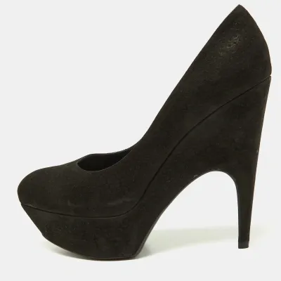 Pre-owned Saint Laurent Black Textured Suede Platform Pumps Size 40