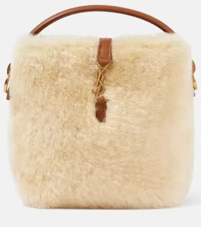 Saint Laurent Le 37 Leather-trimmed Raffia Bucket Bag In Beige