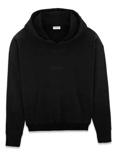 Saint Laurent Men's Hoodie Triangle Avec Molleton Doux Gots In Noir