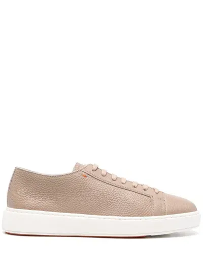 Santoni Leather Sneakers In Neutrals