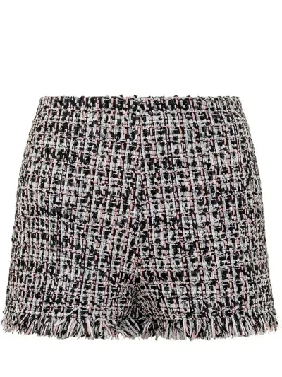 Self-portrait Fringed Boucle Short In Schwarz