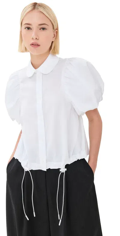 Simone Rocha Cropped Toggle Detail Puff Sleeve Shirt White