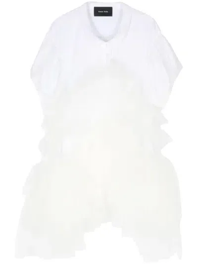 Simone Rocha Puff-sleeve Tulle Polo Shirt In White