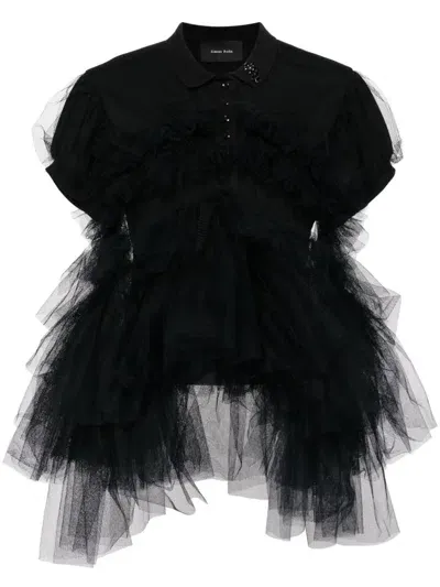 Simone Rocha Tulle Frill Polo Shirt In Black