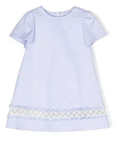 Simonetta Kids' Lace-detailing Canvas Dress In Blue