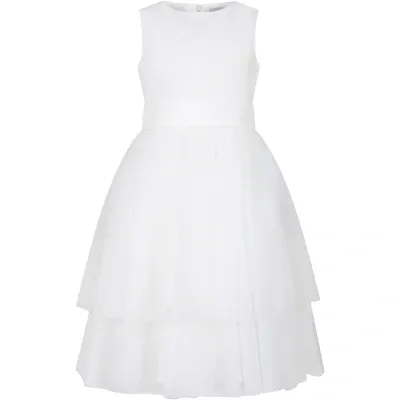 Simonetta Kids' White Dress For Girl With Sequins