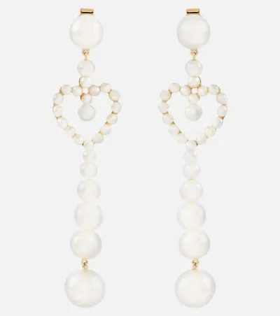 Sophie Bille Brahe Pearl Heart 14kt Gold Pendant Earrings With Pearls In Multicoloured